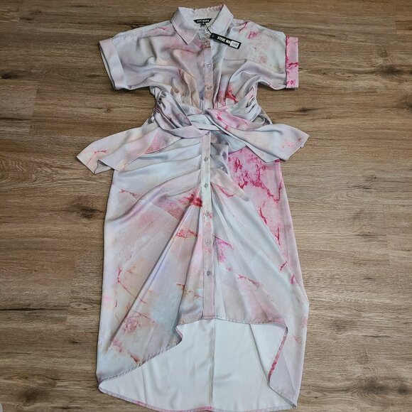 NWT Steve Madden size 0 Misty Rose Satin Tie-waist Tory Dress Button Up - Picture 3 of 7
